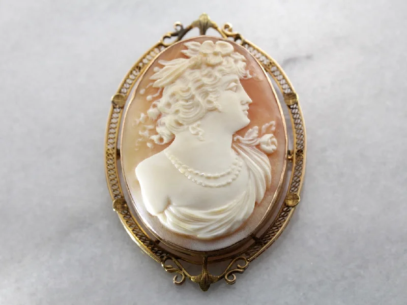 Unique Brooch-Art Nouveau Era Cameo Gold Filigree Pendant Brooch