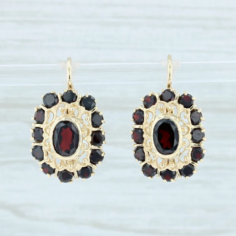 Dainty Gold Stud Earrings-4.50ctw Garnet Drop Earrings 18k Yellow Gold Vintage Filigree Lever Back Pierced