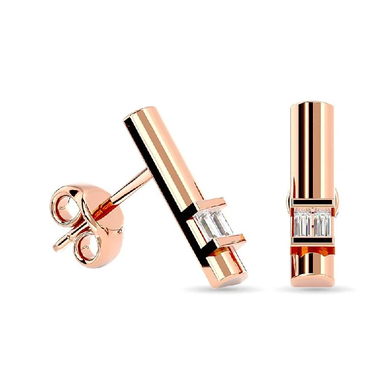 Rose Gold Earrings with Diamonds-Diamond  1/20 ct tw Bar  Earrings in 10K Rose Gold