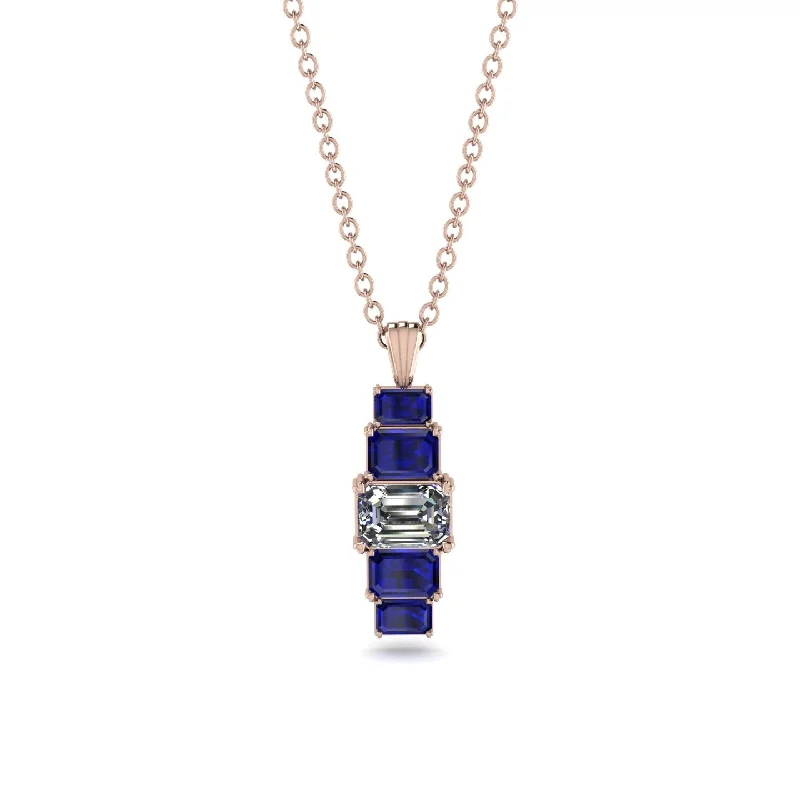 Designer Gold Necklace with Diamonds-Emerald Cut Diamond Stairs Necklace - Briella No. 62