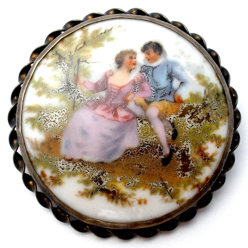 Animal Shaped Brooch-Hand Painted Victorian Couple Brooch Pin