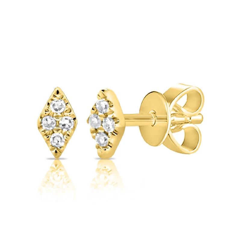 Boho Drop Earrings-Diamond Shaped Pave Geometric Stud set with 0.05ct Diamonds