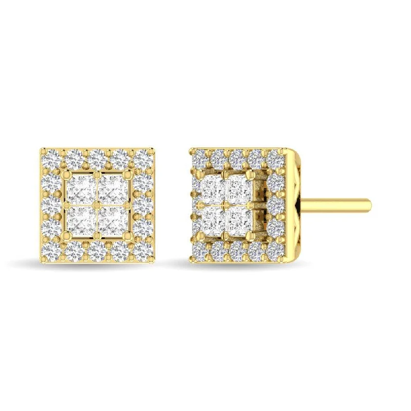 Long Earrings for Evening Wear-Diamond Round and Princess Fashion Earrings in 14K Yellow Gold