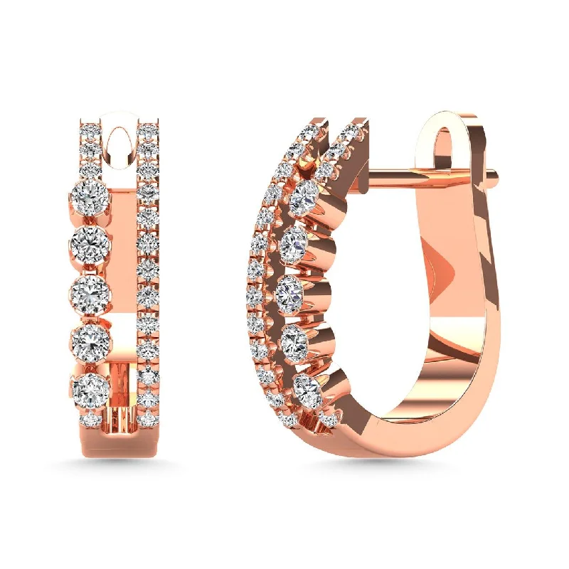 Large Gemstone Earrings-Diamond 1/4 Ct.Tw. Hoop Earrings in 14K Rose Gold