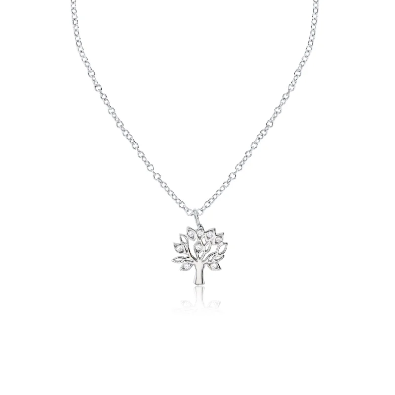 Silver Necklace with Birthstone Pendant-Trees Necklace (Silver)