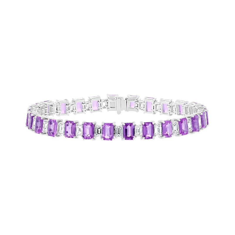 Simple Gold Bracelet with Multi-Stone Inlays-PLATINUM 3.65 CTW PINK SAPPHIRE & 15.66 CTW DIAMOND BRACELET