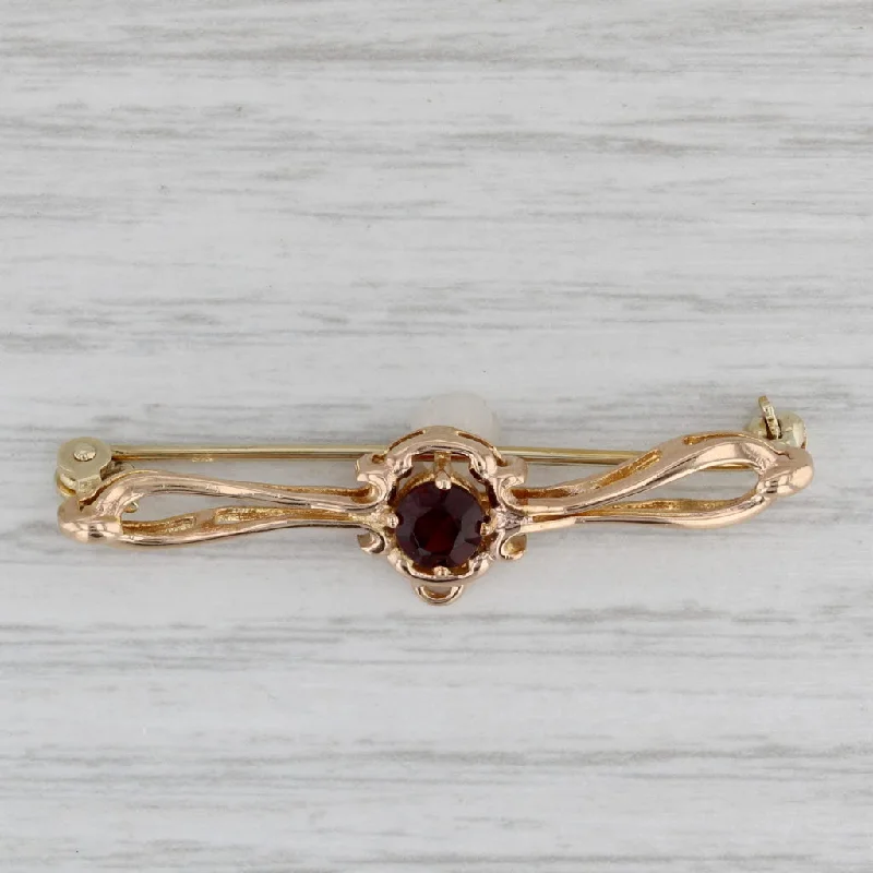 Enamel Brooch-0.62ctw Round Solitaire Garnet Bar Pin 8k Yellow Gold Brooch