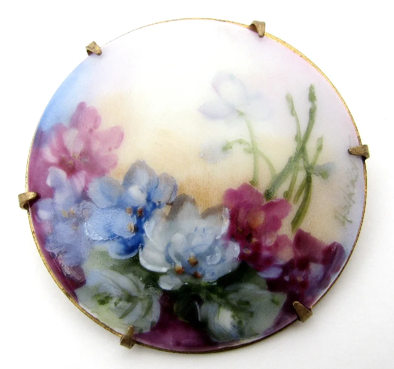 Brooch For Outerwear-Hand Painted Porcelain Flower Brooch Vintage