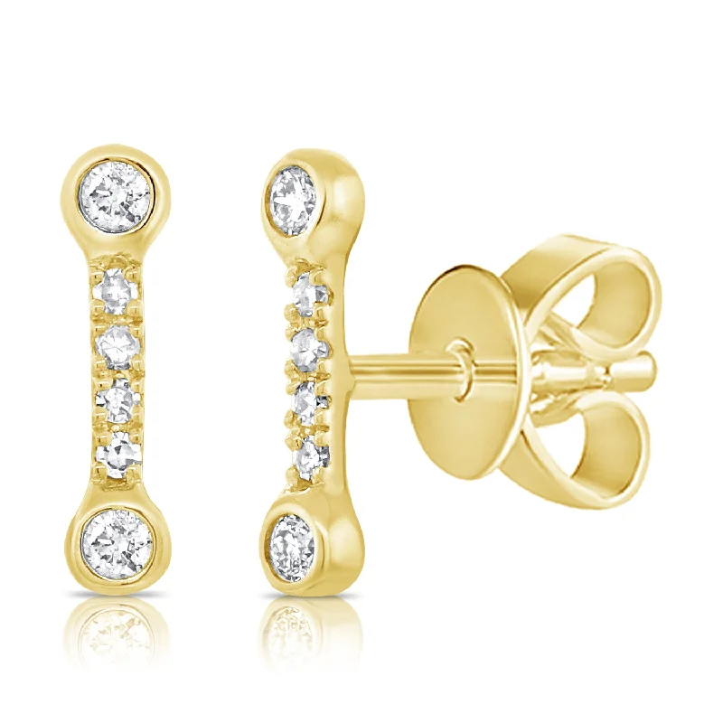 Glittery Earrings for Party-Trendy Diamond Bar Stud Earrings set in 14Kt Gold with 0.07ct Diamonds