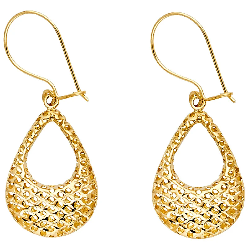 Fashion Gold Earrings-14KY Hollow Perforated Hanging Earrings