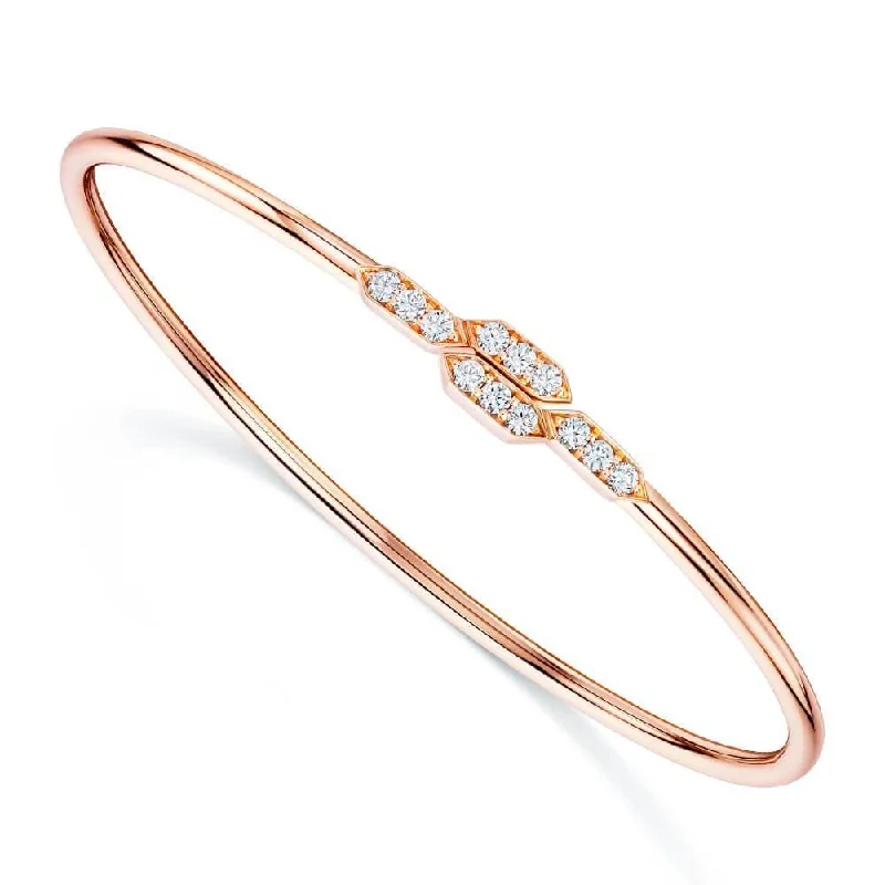 Trendy Stackable Gold Bangles with Dazzling Details-18ct Rose Gold Pave Diamond Set Sprung Torque Bangle