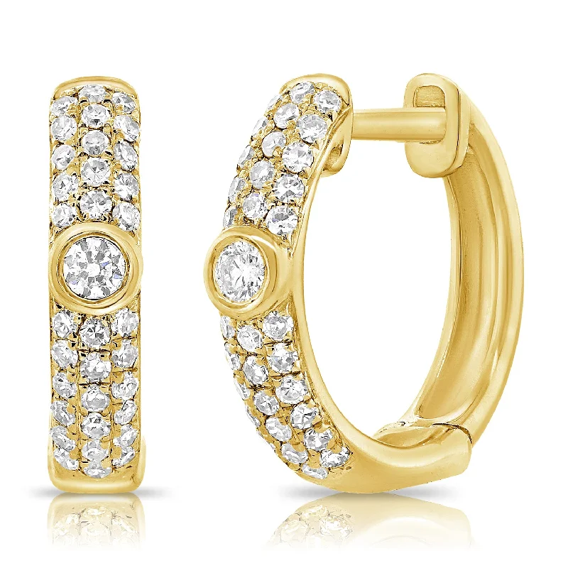 Sterling Silver Earrings for Teens-Pavé Diamond Hoop Earrings in 14K Gold