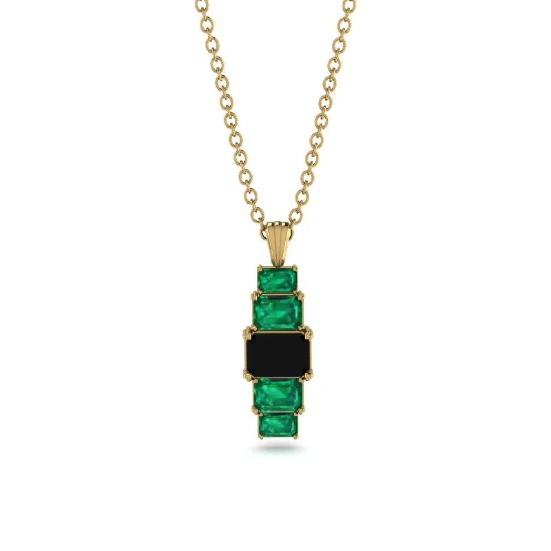 Trendy Beaded Necklace for Women-Emerald Cut Black Diamond Stairs Necklace - Briella No. 22