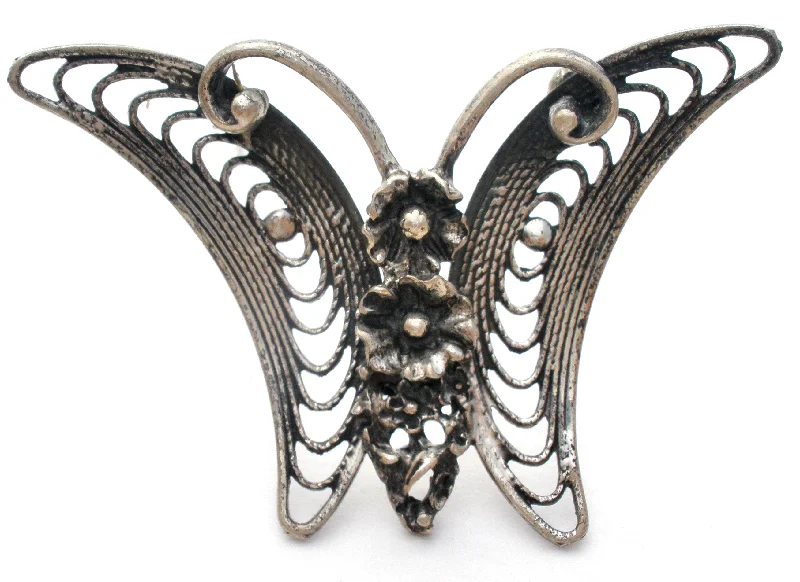 Brooch For Casual Outfits-Beau Butterfly Brooch Sterling Silver Vintage