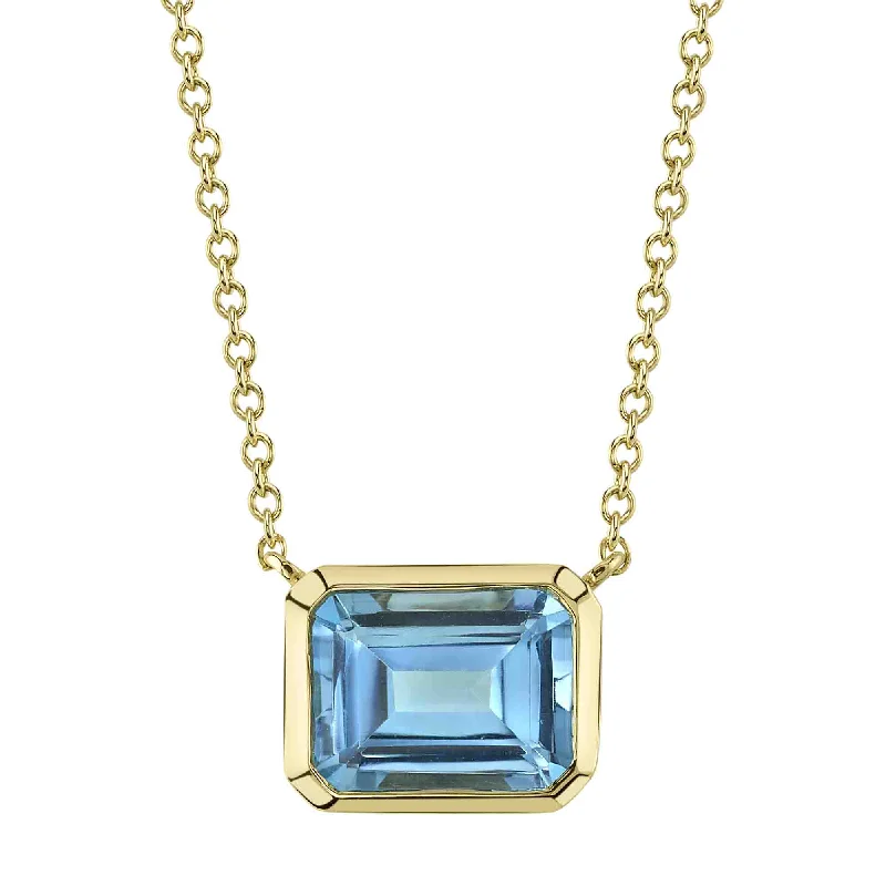 Classic Diamond Necklace for Brides-14kt Yellow Gold Bezel Necklace / 2.08ct Blue Topaz