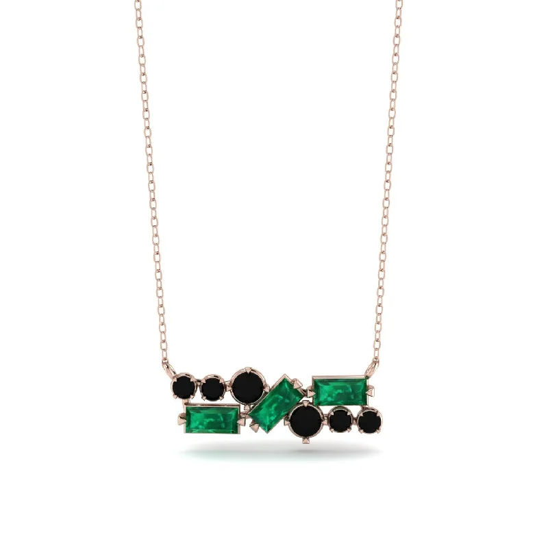 Unique Gold Necklace with Engraving-Emerald Baguette Necklace Mix - Kinley No. 23