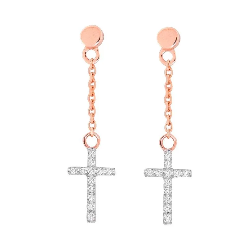 Natural Gemstone Earrings for Women-10K Rose Gold 1/20 Ct.Tw.Diamond Cross Earrings