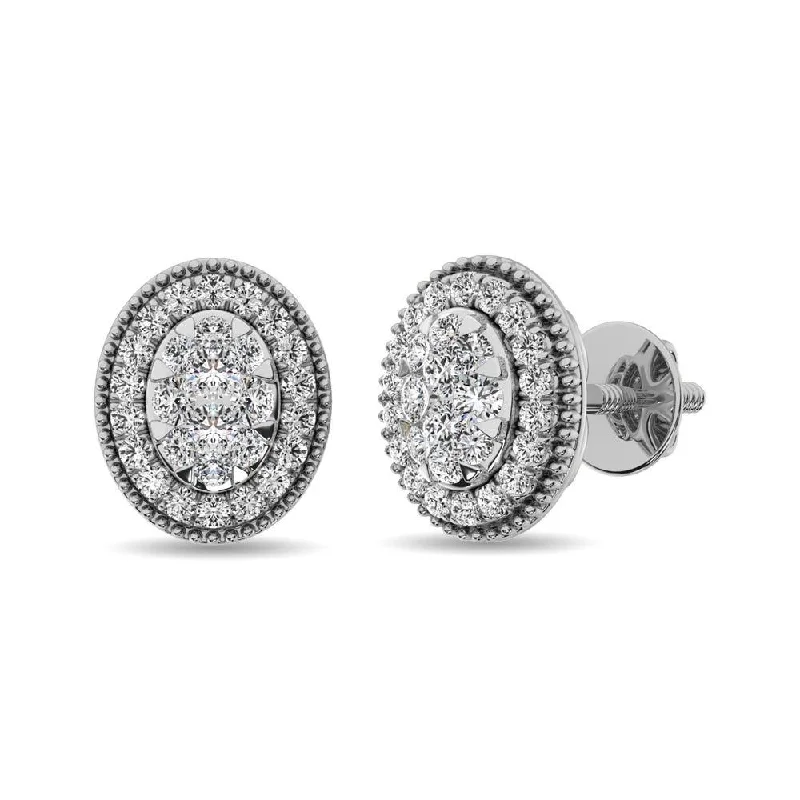 Stylish Silver Cuff Earrings-Diamond 5/8 Ct.Tw. Round Shape Stud Earrings in 14K White Gold