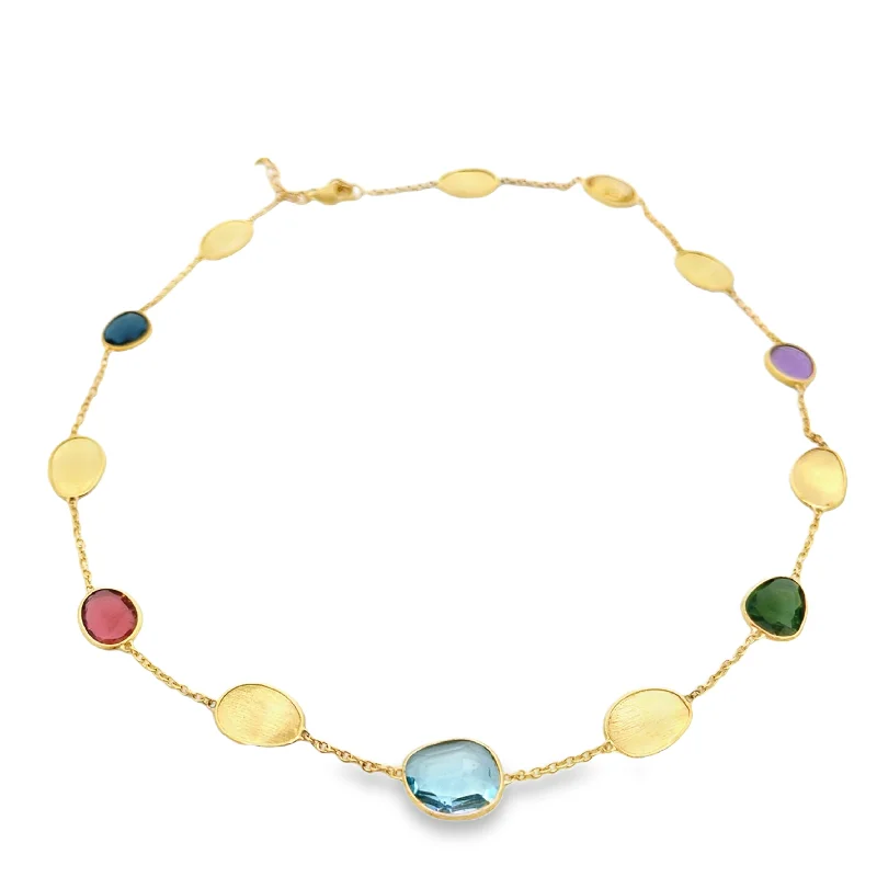 Elegant Gemstone Necklace with Silver Chain-18kt Yellow Gold Mixed Stone Lunaria Collection Necklace