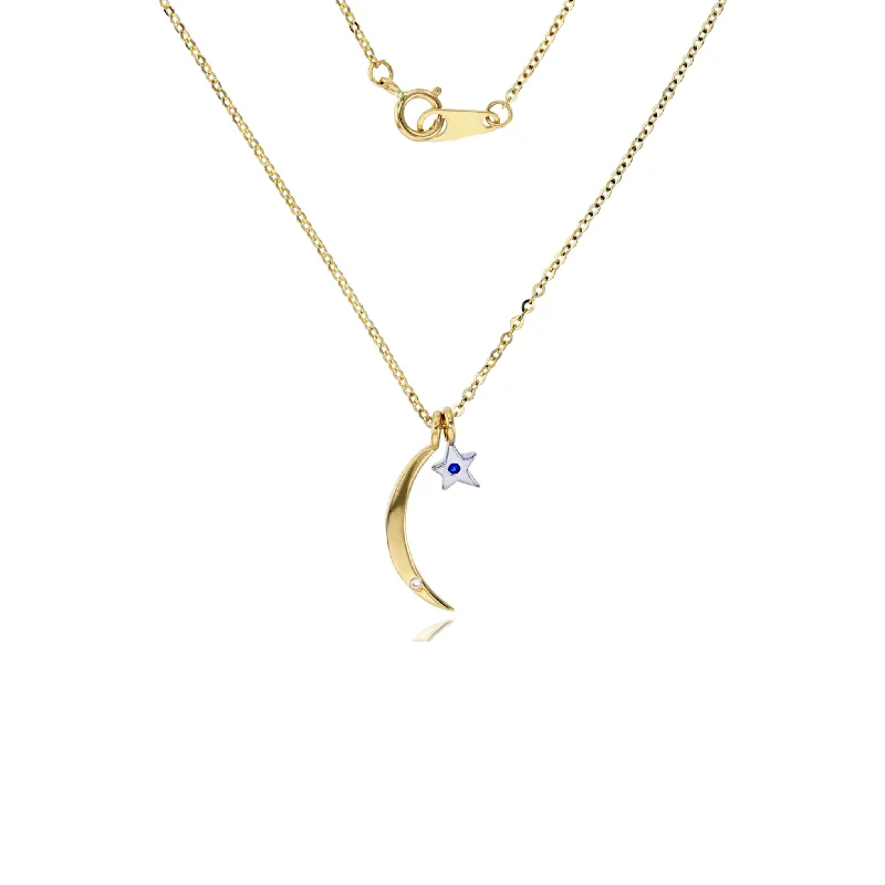 Personalized Infinity Necklace for Gifts-Yellow Gold Moon & Star Fancy Necklace (14K)