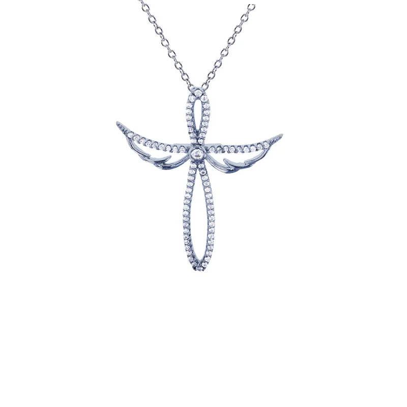 Simple Chain Necklace with Pendant-Cross with Angel Necklace (Silver)