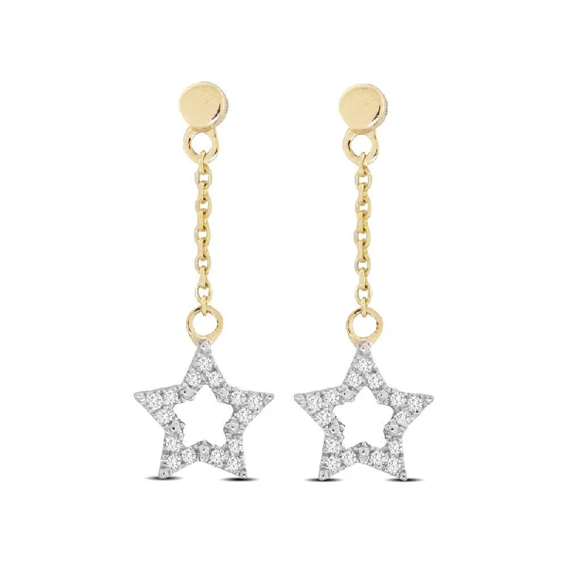 Custom Gold Earrings-10K Yellow Gold 1/20 Ct.Tw.Diamond Star Dangler Earrings