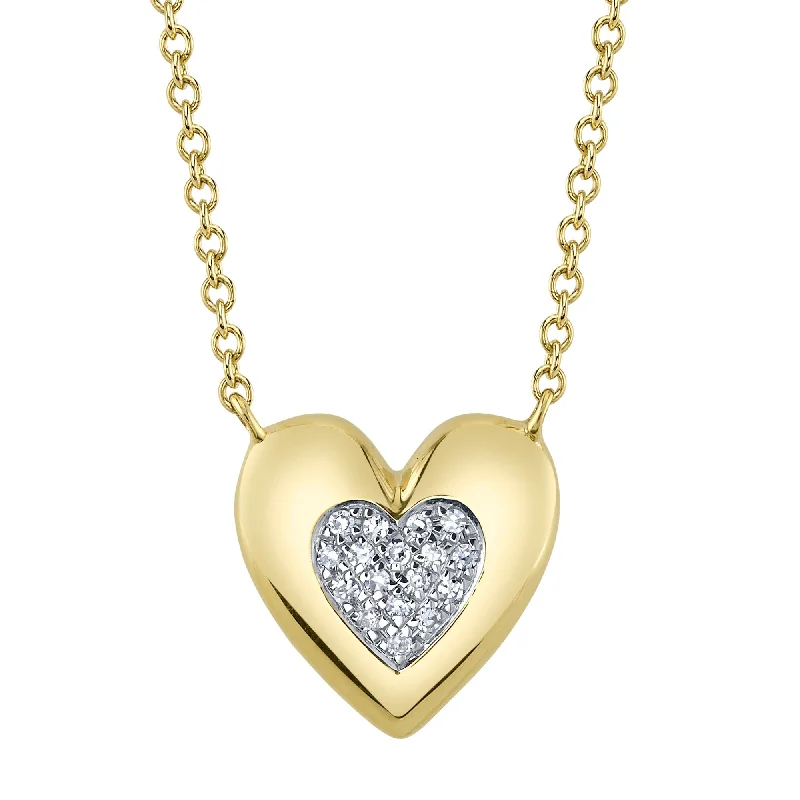 Statement Gold Necklace for Fashion Week-14kt. Yellow gold Diamond Pave Heart Necklace with 0.04ct TW Diamonds