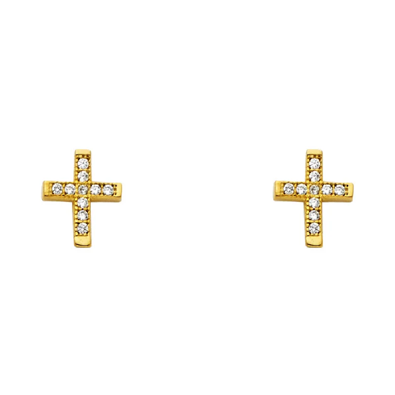 Dangle Earrings with Pearls-14KY CZ Cross Post Earrings