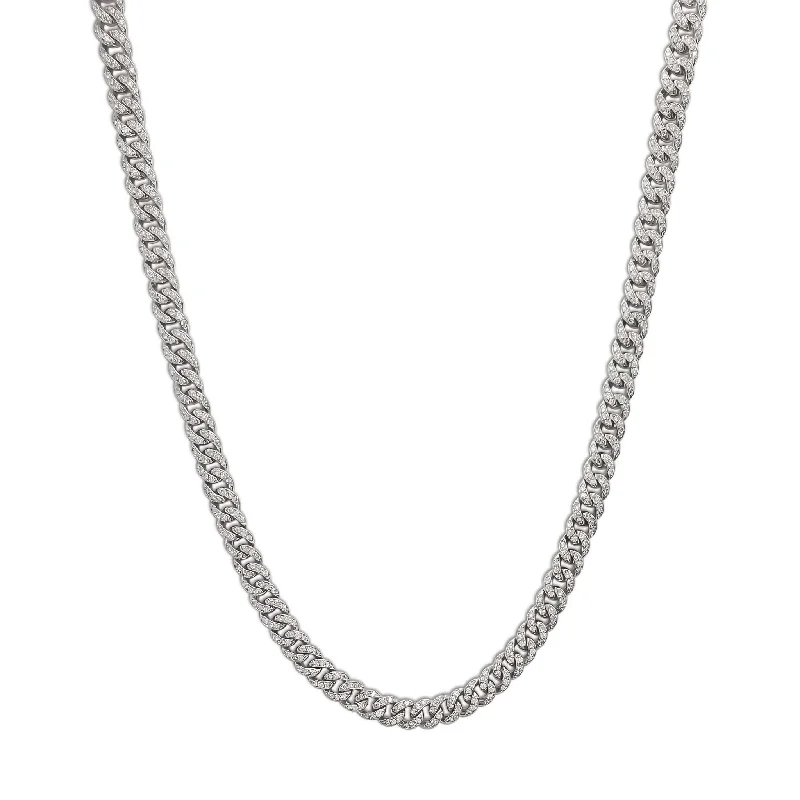 Classic Gemstone Necklace for Evening Wear-Diamond W/G Miami Cuban Link Chain (14K)