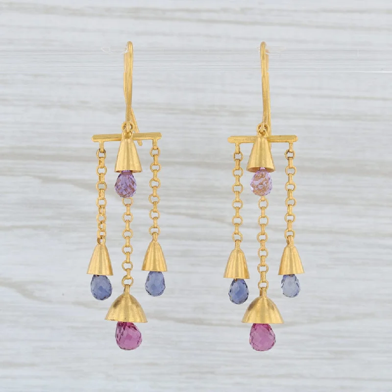 Vintage Pearl Drop Earrings-Marie Helene de Taillac Gemstone Briolette Bell Earrings 18k 22k Gold Amethyst