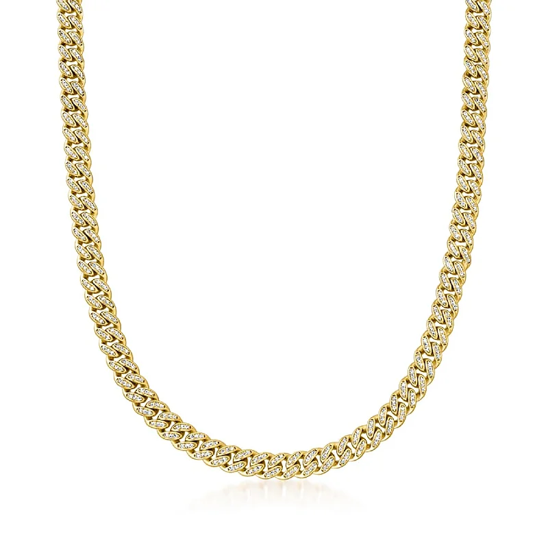 Gold Chain Necklace with Custom Pendant-Zirconia Solid Miami Cuban Chain (10K)