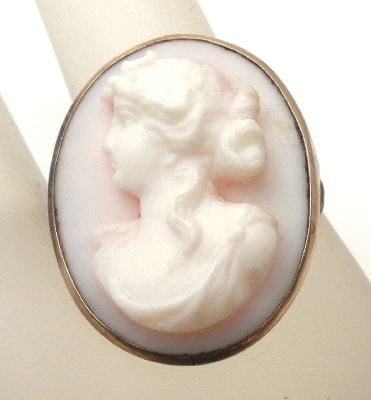 Brooch For Fall Fashion-Victorian Left Facing Angel Skin Coral Cameo Brooch