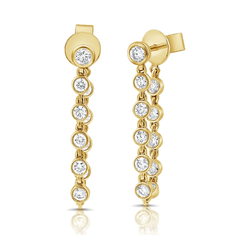 Classic Pearl Earrings-DIAMOND BEZEL & CHANNEL SET STUD W/ CHAIN