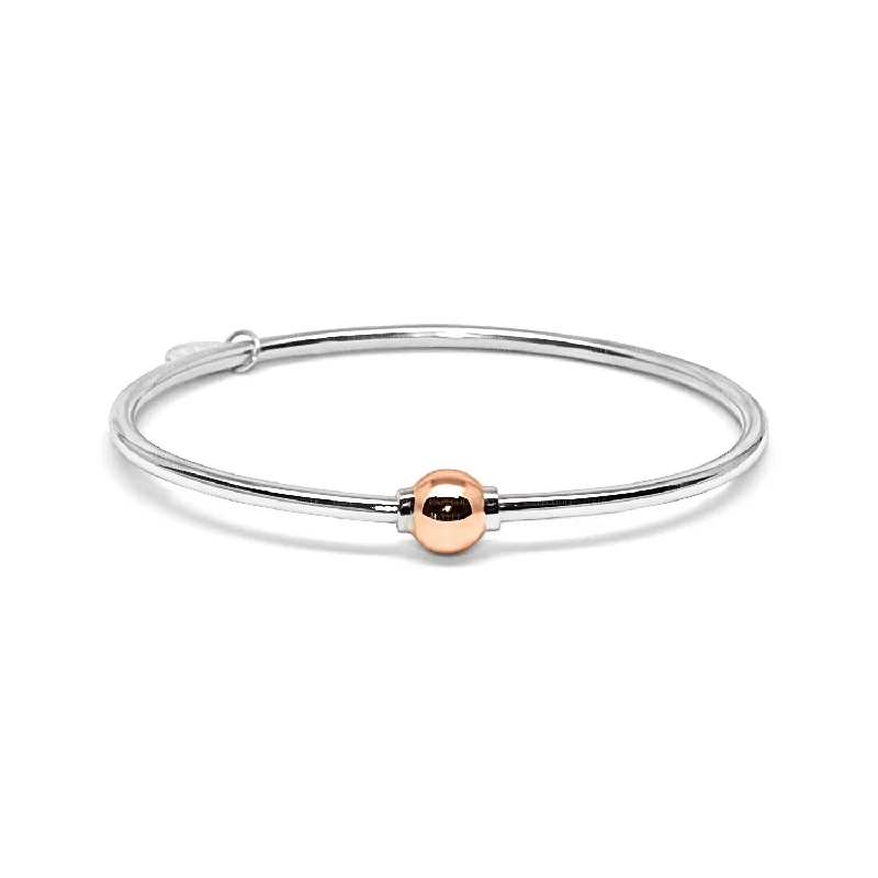 Customizable Silver Bracelet with Dazzling Charms-Cape Cod Ball Bracelet in Sterling Silver with a 14K Rose Gold Ball