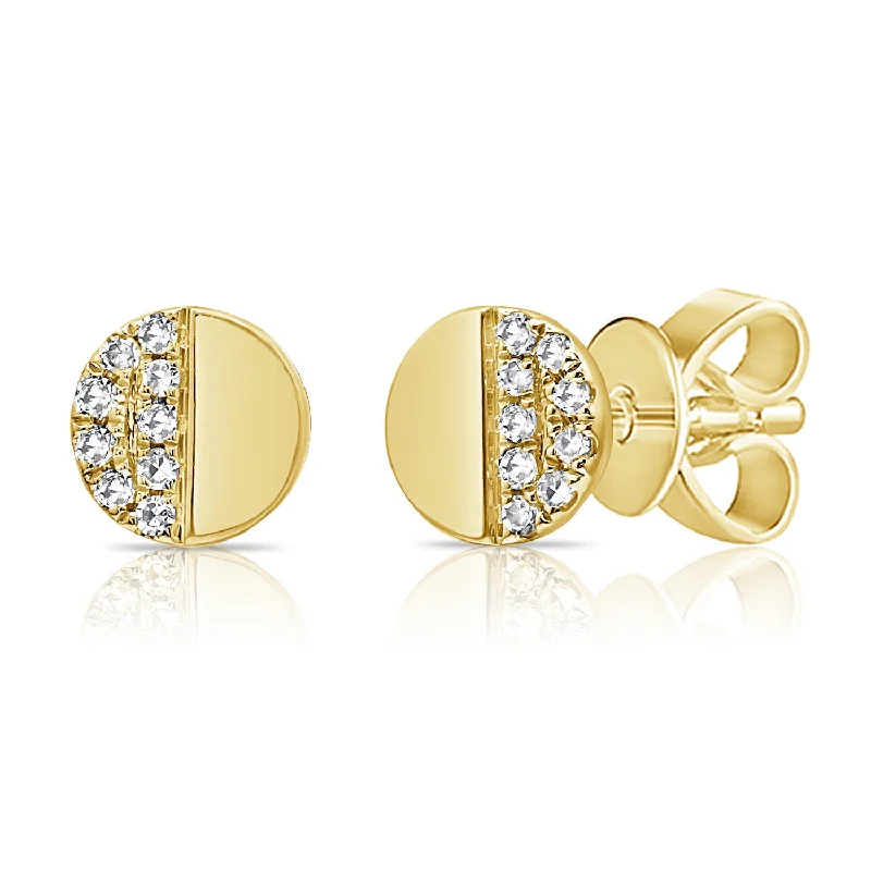 Long Earrings for Evening Wear-Circular Half Diamond Studs in 14K Gold