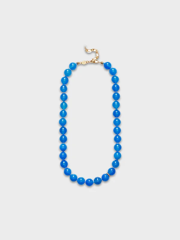 Simple Gold Chain Necklace for Men-Ball Necklace in Pacific Blue