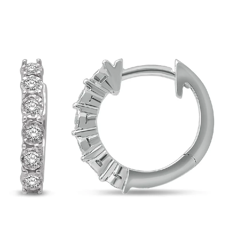 Double Drop Earrings-14K White Gold Diamond Huggie Earrings