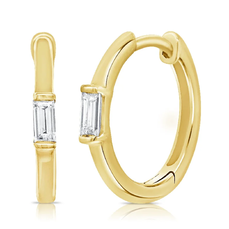 Simple Hoop Earrings for Everyday-Diamond Baguette Huggie Earrings