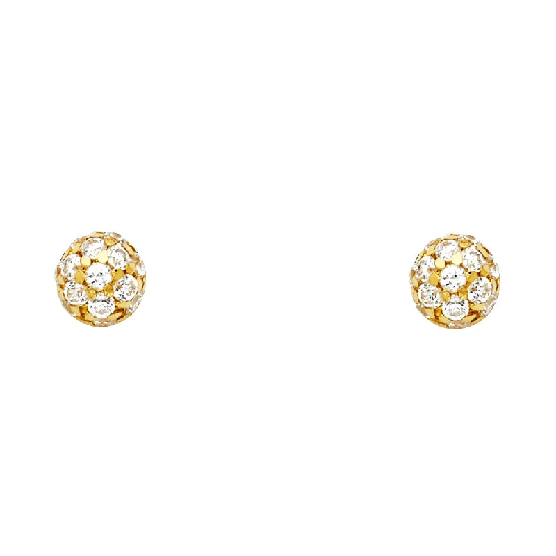 Beautiful Heart Shaped Earrings-14KY CZ Half Ball Post Earrings