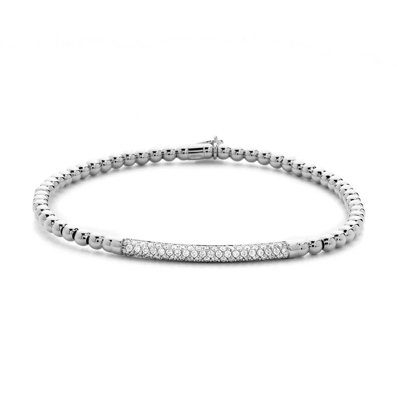 Trendy Beaded Bracelet with Gemstone Charms-Diamond Bar Expandable Bracelet in White Gold by Hulchi Belluni