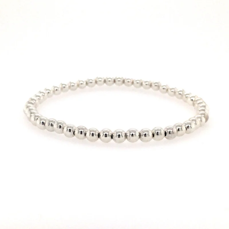 Simple Silver Bracelet with Minimalist Bar-Karen Lazar Stretch 4mm Sterling Silver Beaded Bracelet Size 6.5