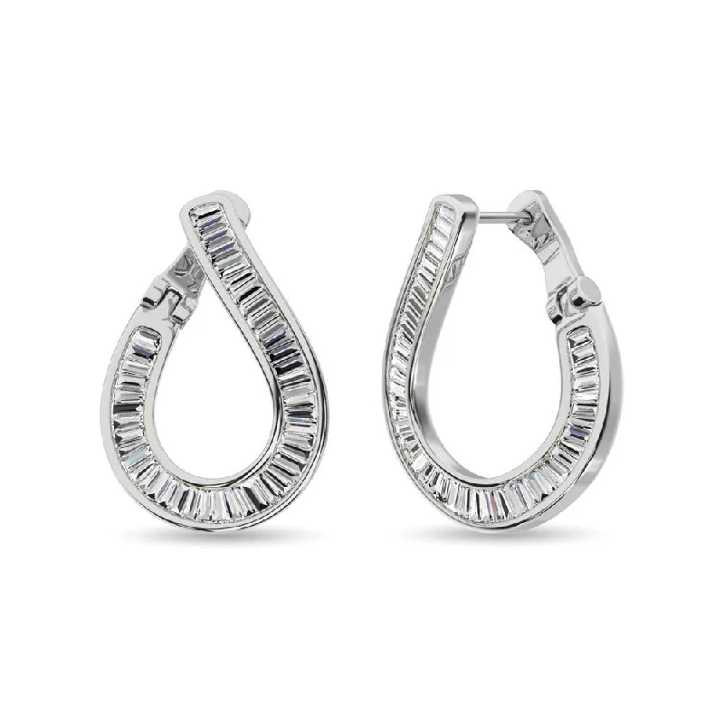 Bright Colorful Earrings-Diamond 1/2 Ct.Tw. Baguette Hoop Earrings in 14K White Gold