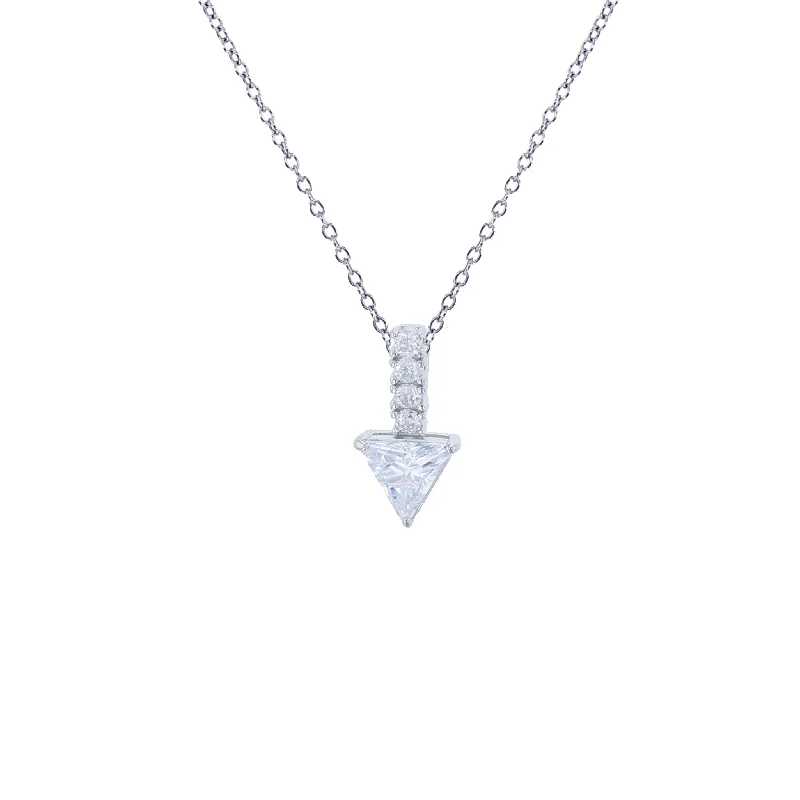 Classic Diamond Necklace for Brides-Triangle Drop Necklace (Silver)