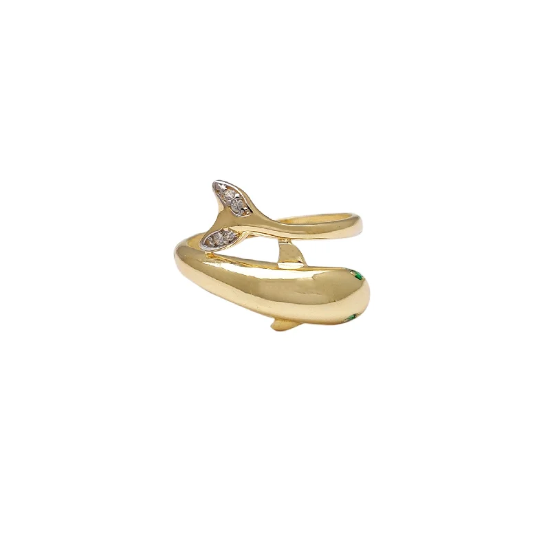 Customizable Wedding Ring Set for Grooms and Brides-Stone-Set Dolphin Ring (14K)