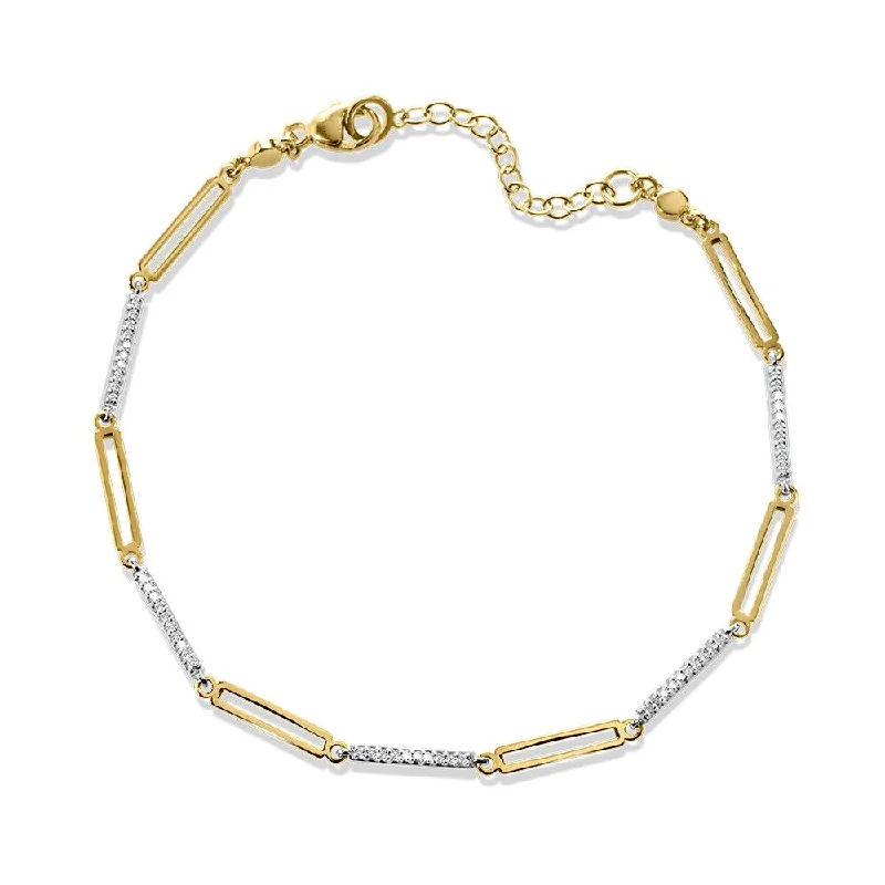 Luxury Rose Gold Bracelet with Diamond Charms-Diamond Paperclip Bracelet in Two-Tone Gold