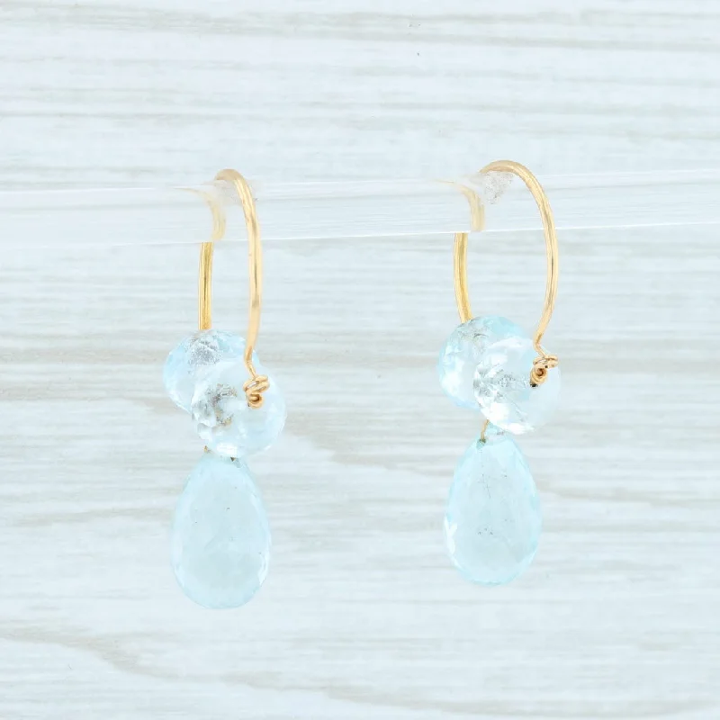 Vintage Crystal Drop Earrings-Aquamarine Briolette Drop Hoop Earrings 18k Yellow Gold Nordstrom Designer