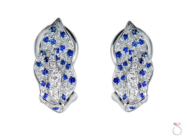 Personalized Bridal Earrings-Diamond Sapphire Earrings Leaf Shape 1.02ctw in 14K