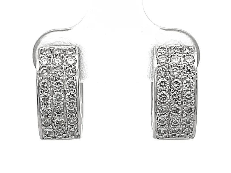 Vintage Teardrop Earrings-Small Oval Hoop Diamond Earrings in 18k White Gold