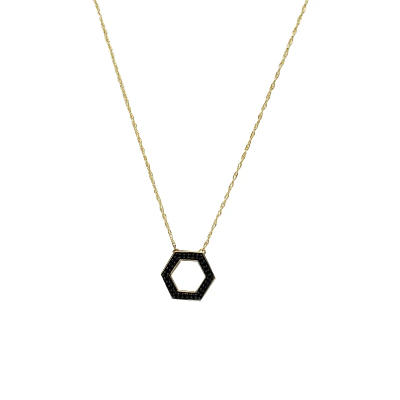 Sparkling Necklace with Multi-colored Gems-Onyx Hexagon Necklace (10K )