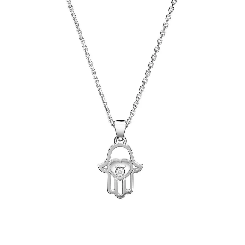 Large Pendant Necklace with Silver Chain-18Kt. White Gold Hand Of Fatima Hamsa Pendant Necklace